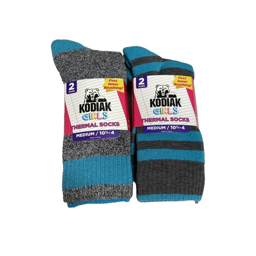 kodiak girls thermal‎ creek socks 4 pairs 2 packs size medium 10.5 - 4